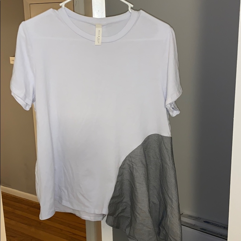 Asymmetrical white and black stripe shirt